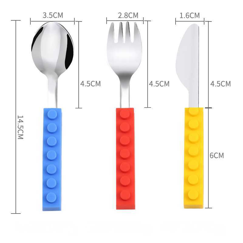 3 -stcsbakstenen siliconen vork lepel meskinderen bestek set draagbaar reis zonder roestvrij staal servies voor kinderen volwassen picknick cadeau hkd230812