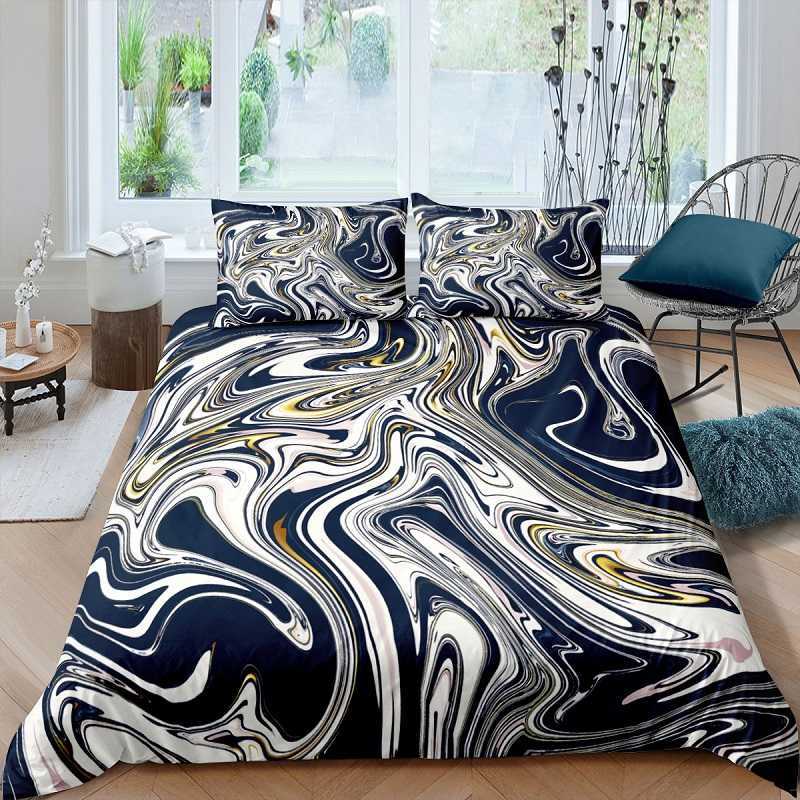 Bedding sets 3D Bedding Set Duvet Cover case Nordic Marble Pattern White Pink Bedclothes Single 220x240 Bed Sheet Bedspread R230901