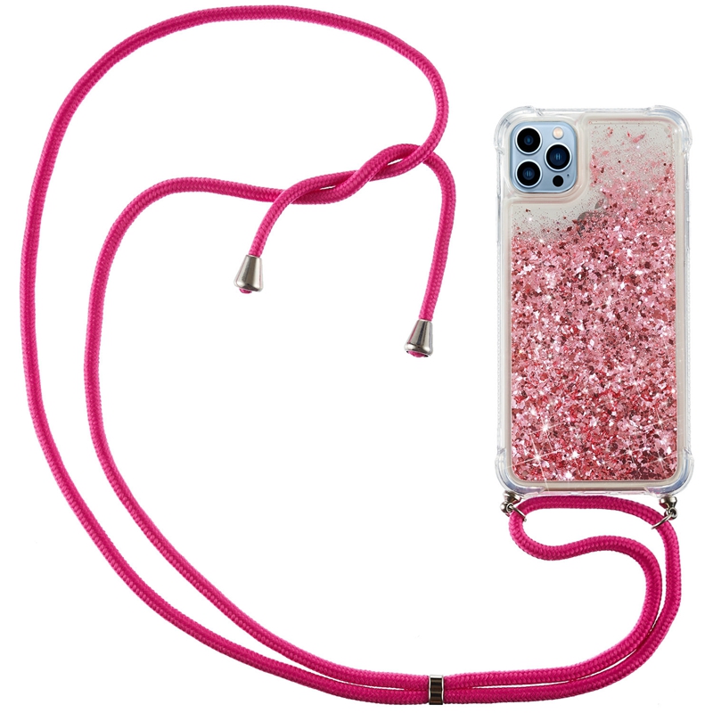 Quicksand Soft TPU -schokbestendige kisten voor iPhone 15 Plus 14 Pro Max 13 12 13 11 XR XS 8 7 6 Liquid Bling Glitter Sparkle Drijvende telefoon achteromslag Crossbody schouderband