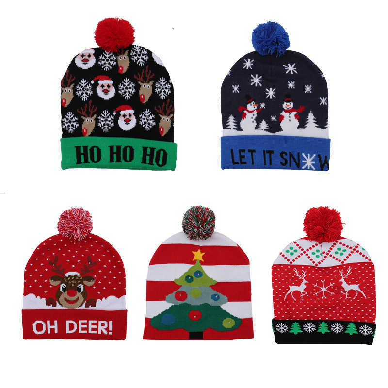 Christmas Hat with Led Light Sweater Knitted Santa Hat Merry Christmas Decoration 2023 Xmas Gift for Kids Adult New Year Supplie HKD230823