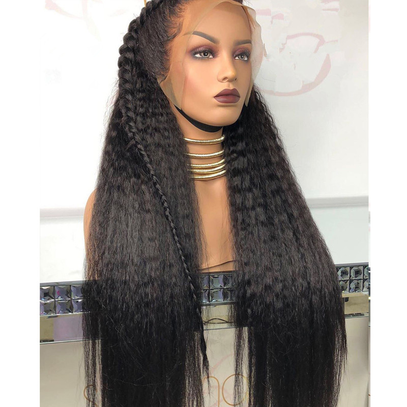 Brazilian Kinky Straight 13x4 Lace Front Glueless Wig Yaki Simulation Human Hair Wigs Pre Plucked Cheap Closure Wigs For Africa Women