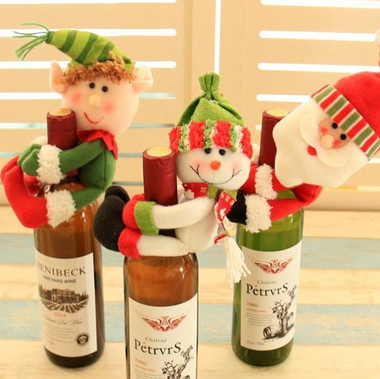 Wholesale Xmas Red Wine Bottles Cover Bags Christmas bottle holder Party Decors Hug Santa Claus Snowman Dinner Table Decoration SN852