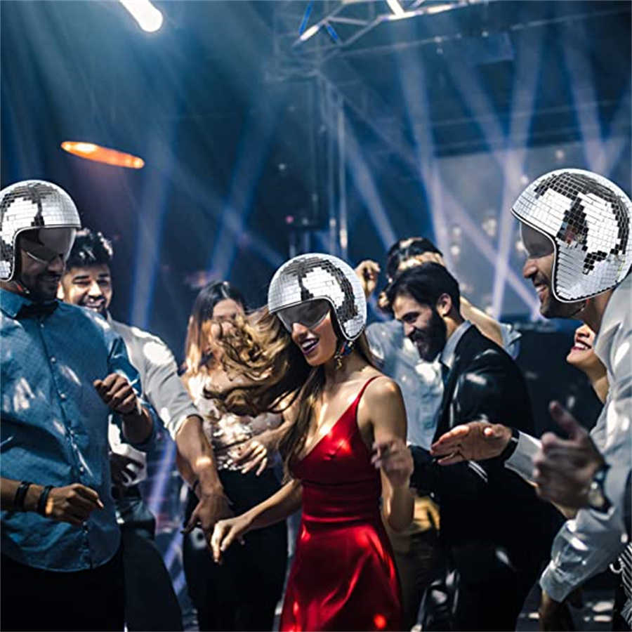 Disco Ball Helmet Party Decor Glitter Ball Cap Disco Ball Helmet with Retractable Visor Disco Ball Cowboy Hat HKD230824.