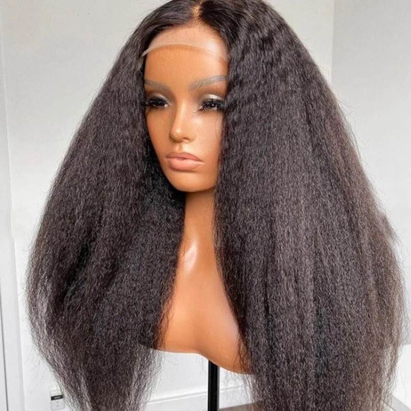 Brazilian Kinky Straight Lace Wig 13x4 HD Lace Front Glueless Wig Natural Hair Yaki Straight Synthetic Wig for Africa Women