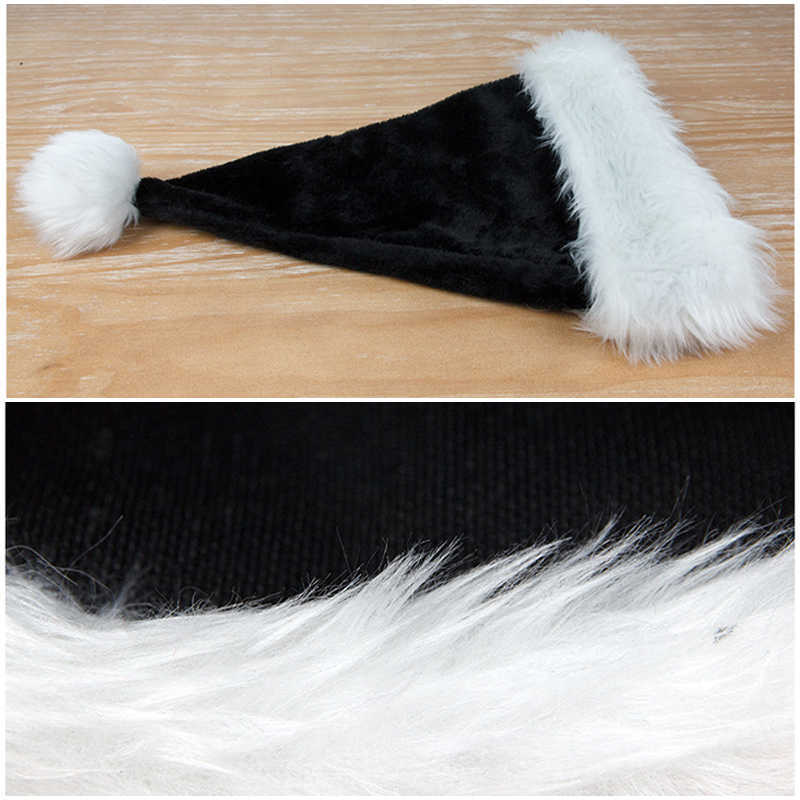 Черная плюшевая рождественская шляпа унисекс Рождественская шляпа для взрослых детей Комфортно Санта -Клаус. Косплей поставки рождественский декор подарка HKD230823