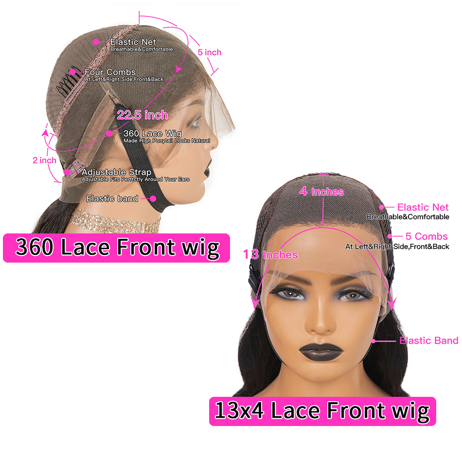 Perruque Lace Frontal Wig Body Wave brésilienne naturelle, cheveux humains, 360 HD, 13x4, pre-plucked, densité 180%, pour femmes noires