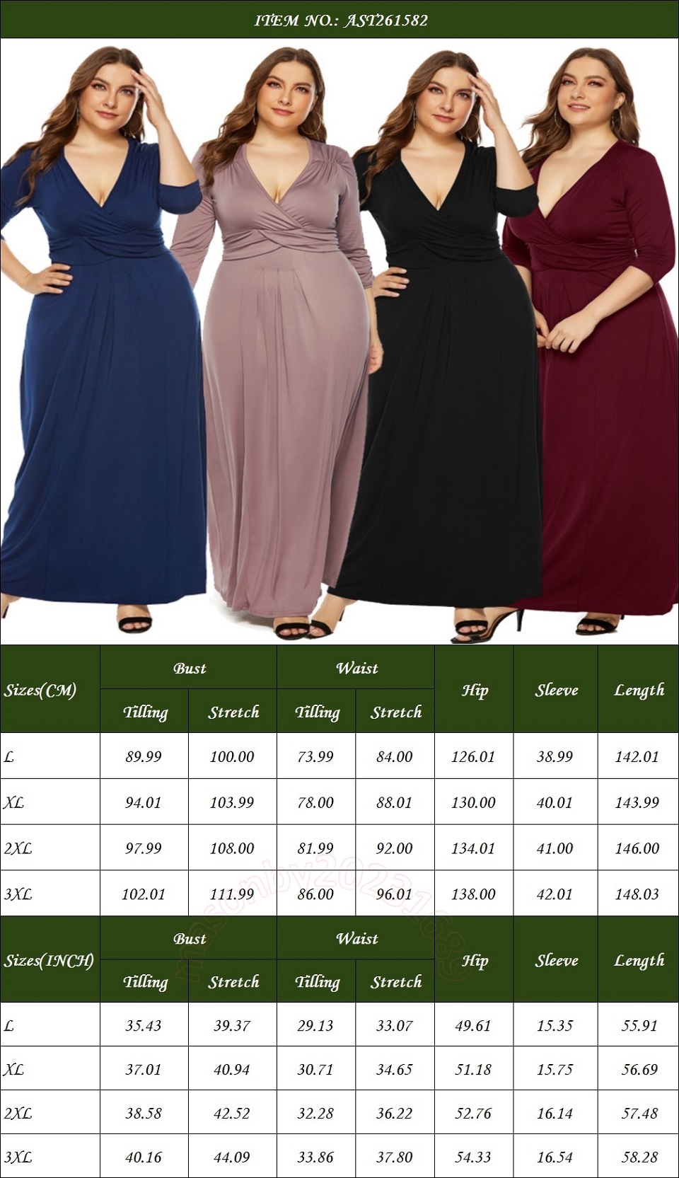 Edles und charmantes Plus-Size-Kleid im Europa- und Amerika-Stil mit einfarbiger Farbe