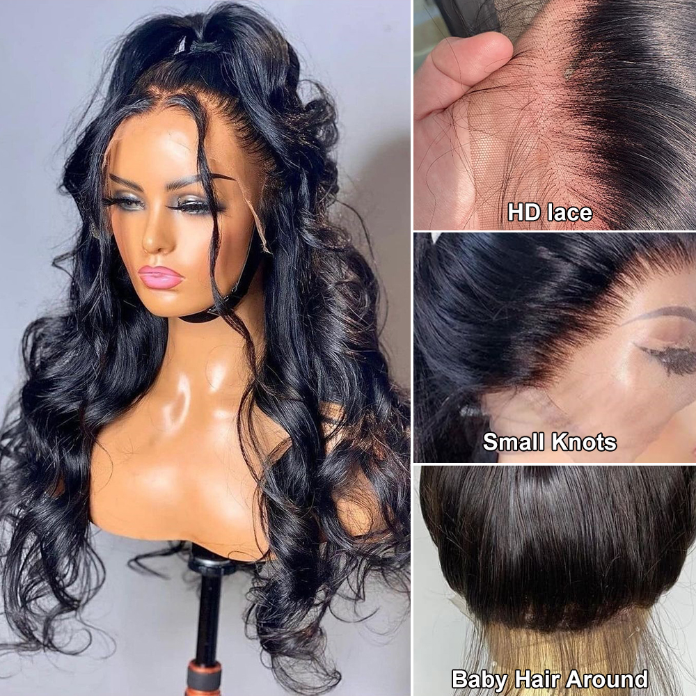 360 Полный кружево парик человеческие волосы предварительно сорванные волны тела HD прозрачный кружевный парик с глистыми париками, человеческие волосы, готовые к ношению 180 плотности