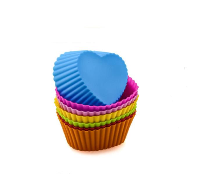 Silikonform Cupcake -Kuchen -Muffin Backbackwaren nicht hitzebeständig wiederverwendbares Herz Cupcakes Formen DIY Pudding Bunt Sn857