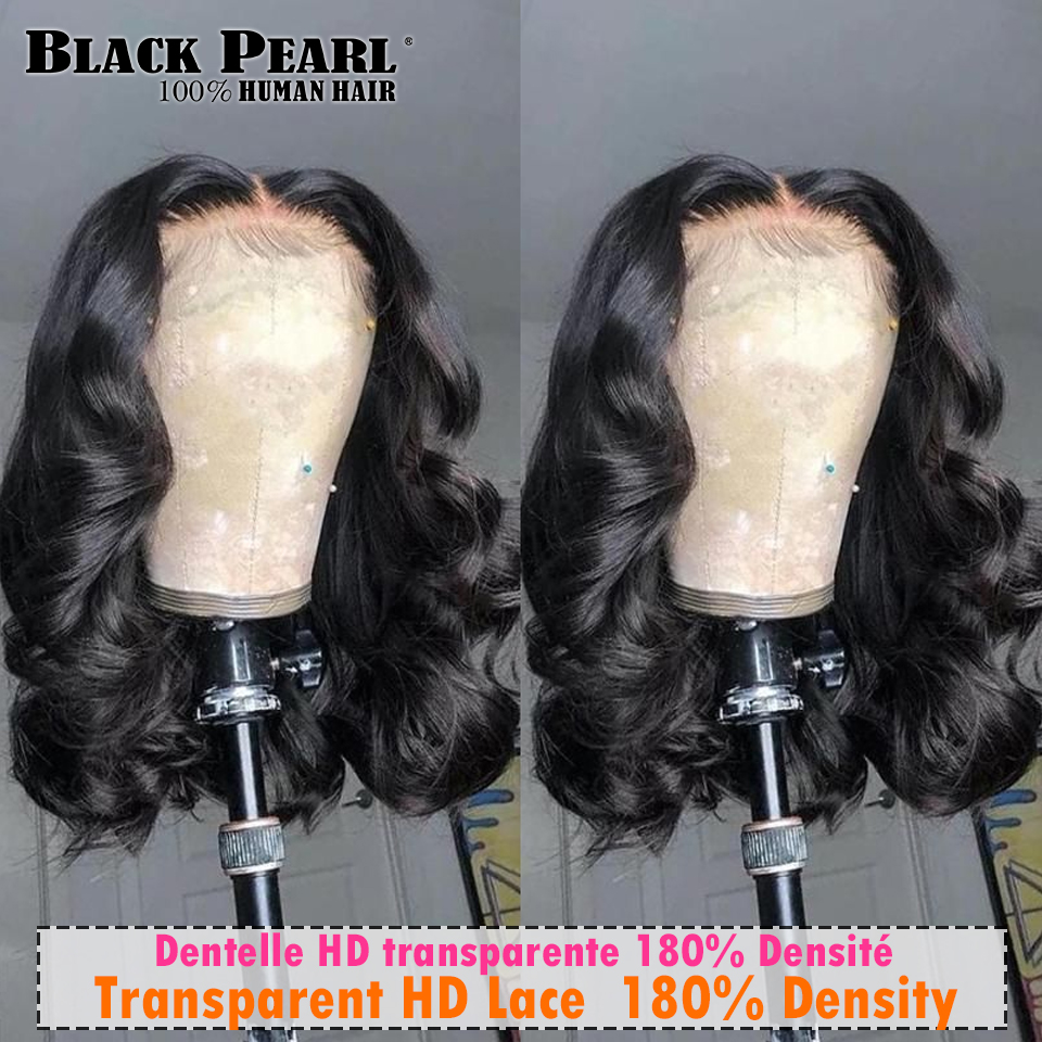 Short Wavy Bob Lace Human Hair Wigs for Women T Part Lace Front Wig Body Wave Bob Wig Peruvian Human Hair Natural Color Glueless