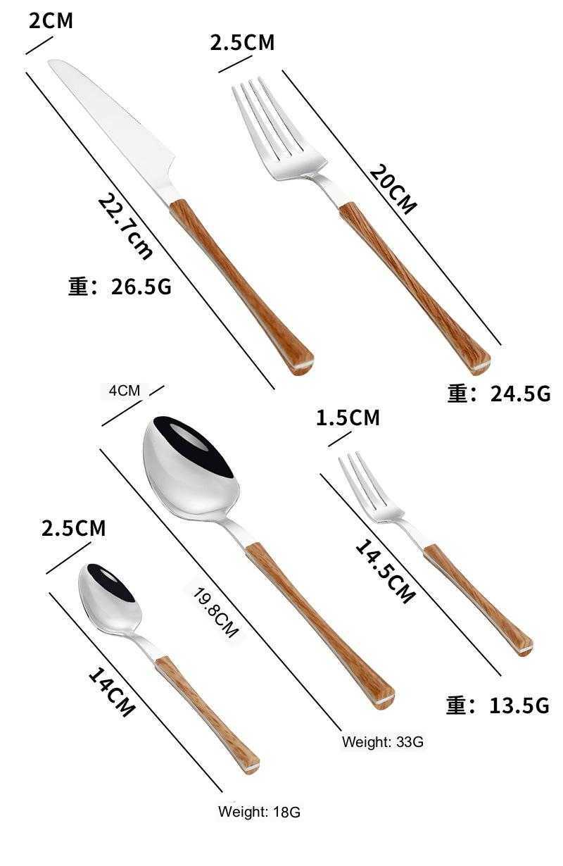 ステンレス鋼の食器4/5セット日本語と韓国スタイルの模倣木製ハンドル小さなウエストナイフフォークスプーンセットギフトボックスHKD230812