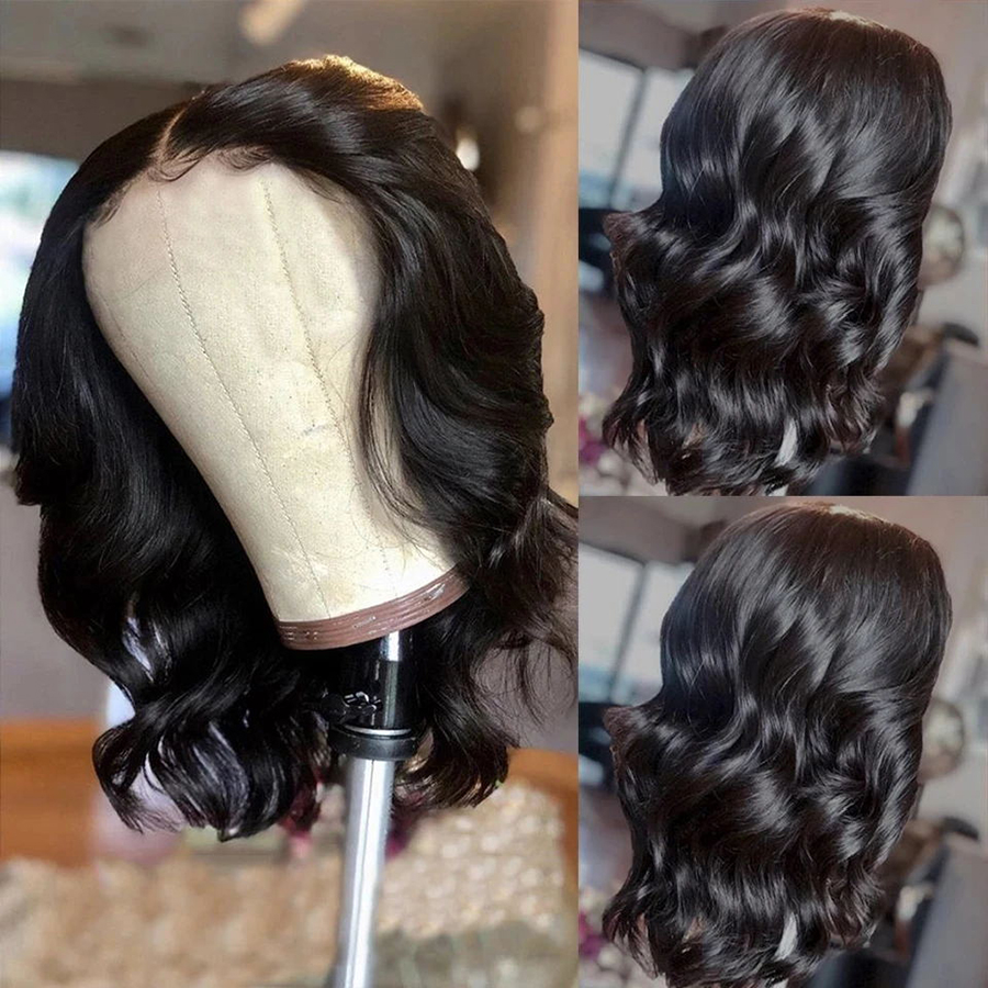 Glueless Wig Human Hair220％密度ボブヘアウィッグヒューマンヘア4x4ボディウェーブ閉鎖人間の髪のかつらプリックプリカットヘアライン