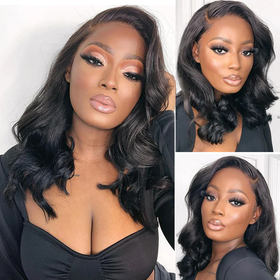 Short Bob Wig Body Wave 13x4 Wig Peruvian Human Hair Wig Water Wave Frontal Wig Loose Wavy Human Hair Wigs for Black Women