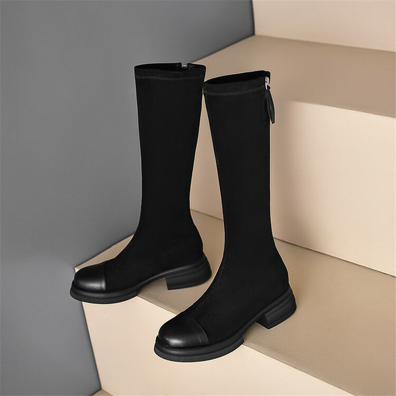 Botas hasta la rodilla de invierno para mujer, zapatos con punta de diseñador, gamuza de cabra, cuero genuino Natural, botas altas con hebilla, montaje para mujer, marca WARORWAR YGN020-h69-18