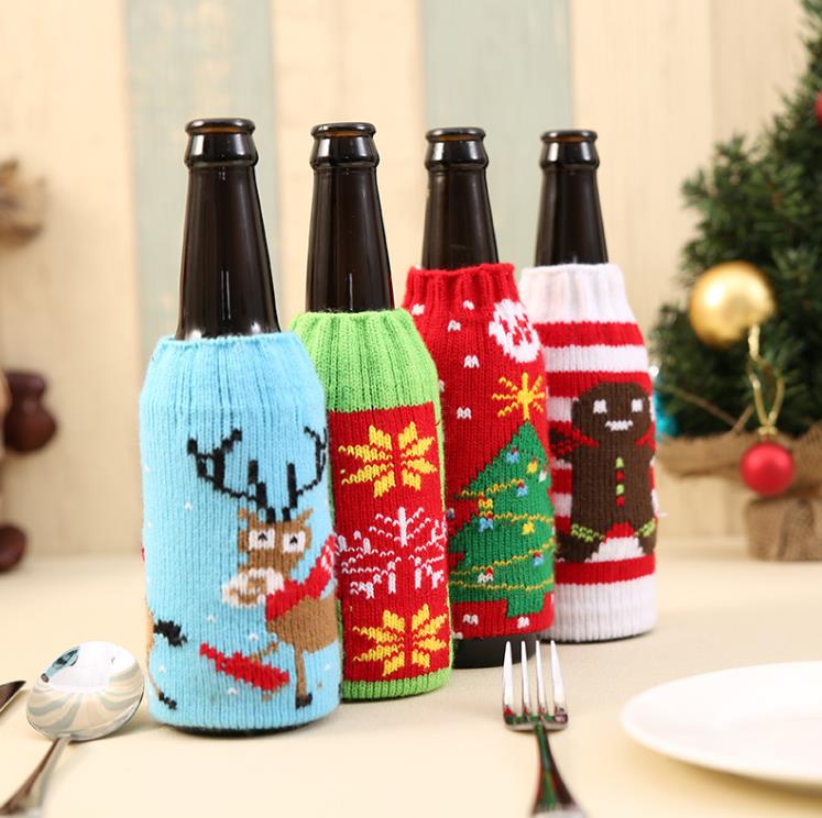 Vente en gros, pull tricoté de noël, couverture de bouteille de vin, faveur de fête, bière de noël, sacs de vins, père noël, bonhomme de neige, bouteilles d'orignal, topper SN854