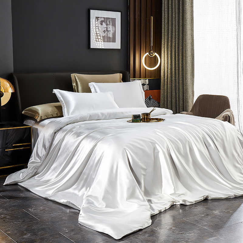 Sängkläder sätter fast mullbärsilke sängkläder set med täcke täcke lakan fodral lyx satin enstaka dubbel sängkläder tvillingstorlek