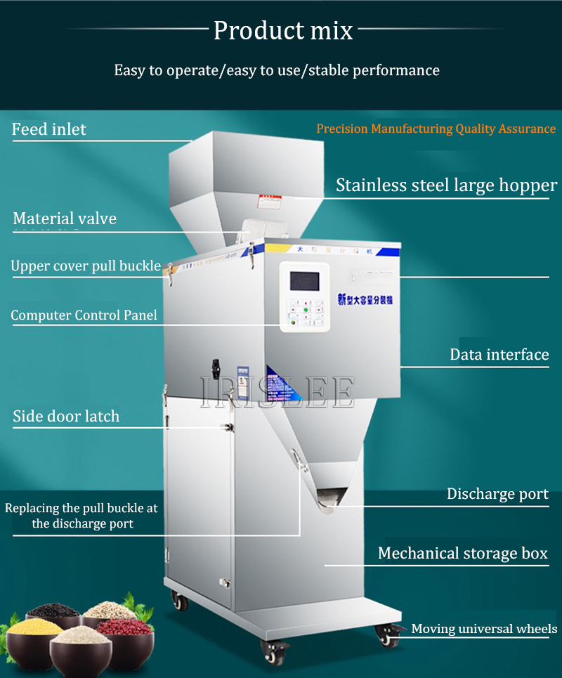 10-999G Tea Filling Machine Pellet Packaging Machine Automatisk vägning Kaffe Tepåsfrön Kornpåse Pulverfyllare