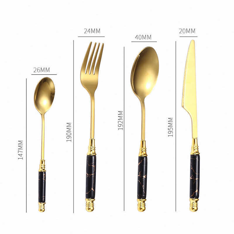 Tabellesuppsättning Black Gold Handle Cutly Rostfritt stål Middag Knivgaffel Spoon Modervistrosa Flatvaruuppsättning Dropshipping HKD230812