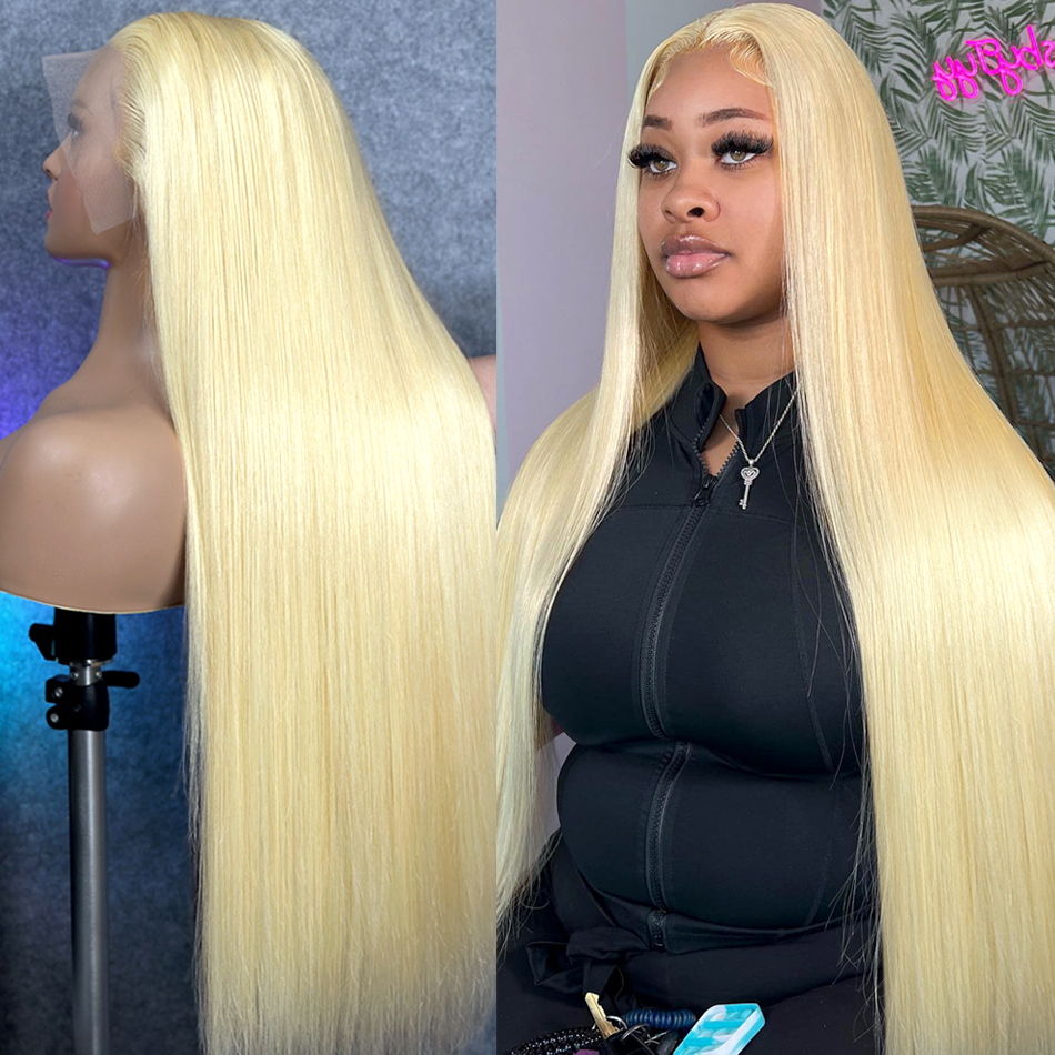 30 40 Inch 613 Honey Blonde Color Straight 13x6 Lace Front Human Hair Wigs for Women 250 Density 13x6 HD Transparent Frontal Wig