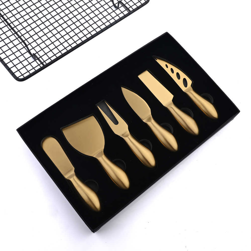 Quality Cheese Knives Set Stainless Steel Gold Matte Handle Multi-Use Divider Cheese Knife Butter Spatula Cheese Slicer HKD230812