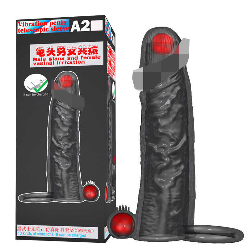 Charging remote control 10 frequency penile sleeve lengthened thickened double vibration glans couple resonance penis adult