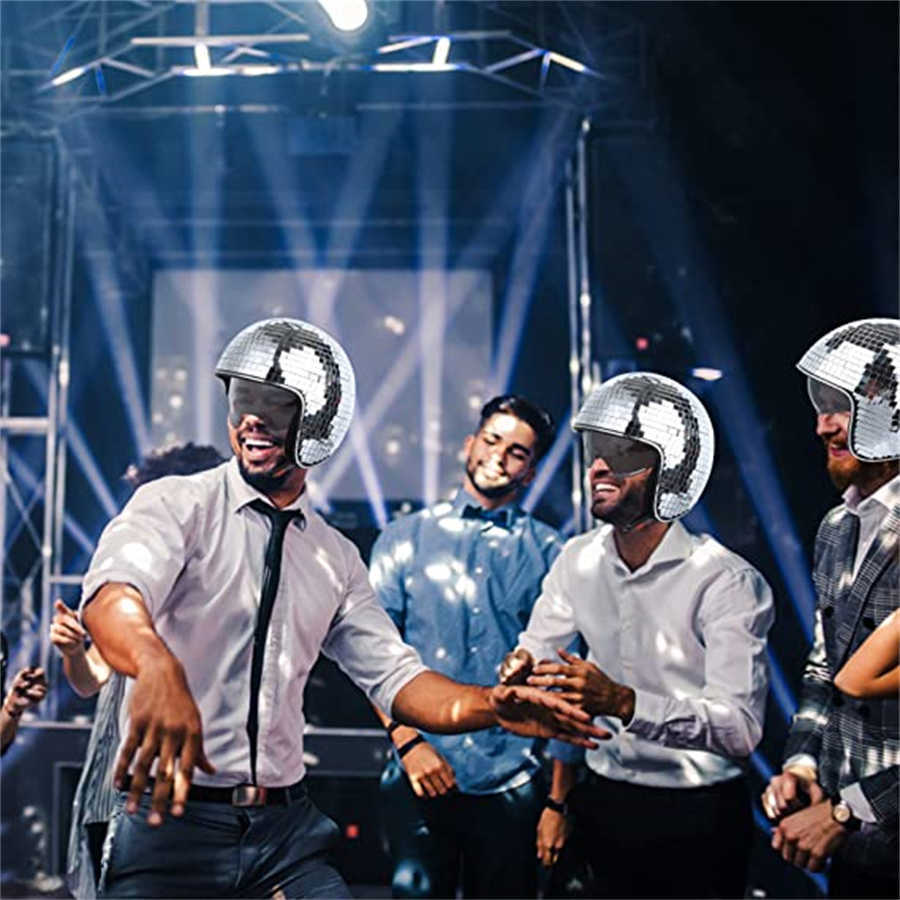 Disco Ball Helmet Party Decor Glitter Ball Cap Disco Ball Helmet with Retractable Visor Disco Ball Cowboy Hat HKD230824.