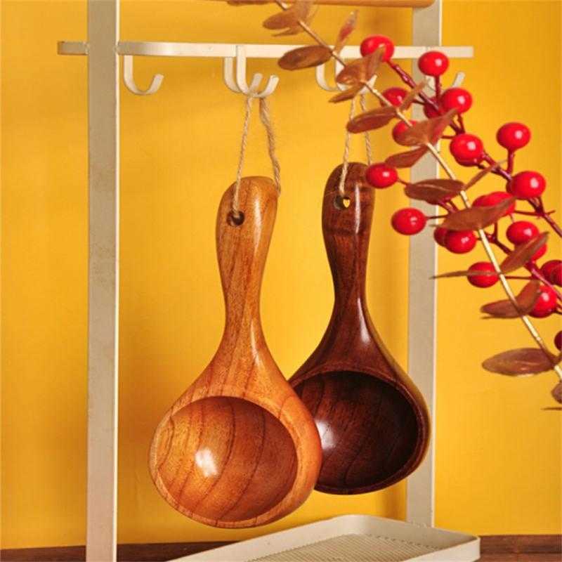 Vaisselle en bois naturel cuillère en bois cuillère à eau cuillère à riz de style japonais cuillère à riz à long manche domestique grand HKD230810