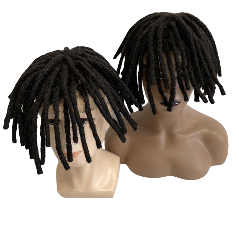 European Virgin Human Hair Replacement #1b Natural Black 9 inches Dreadlocks Toupee 8x10 Full Lace Unit for Black Men