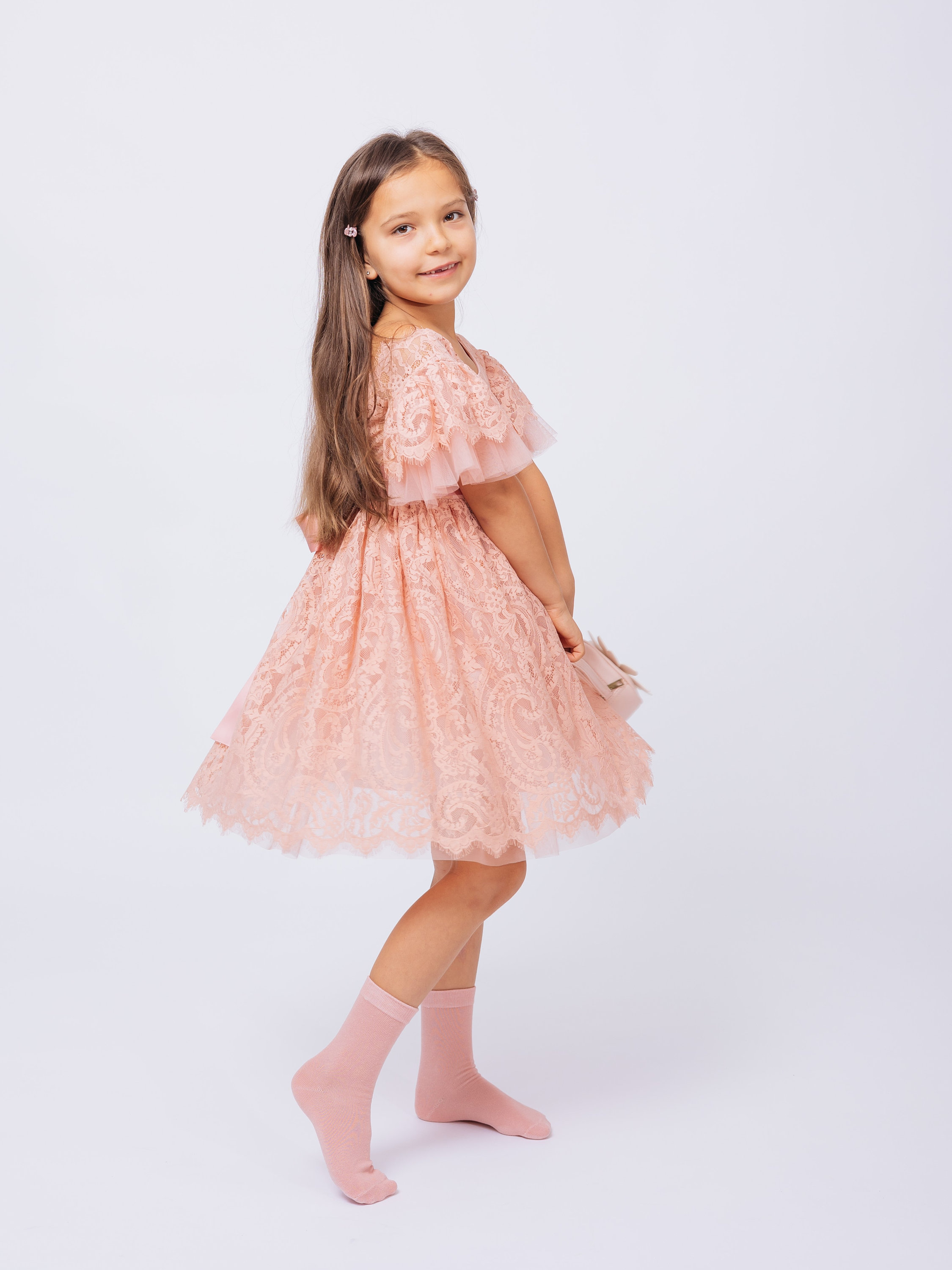 Vestido boêmio de flor para meninas, blush rosa marfim, renda, vestido de primeira comunhão, infantil, batizado, batismo júnior, dama de honra, convidado de casamento, comprimento do joelho, boho