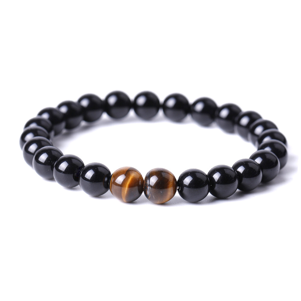 8mm Bright Black Natural Stone Tiger Eye Elasticity Bracelet For Women Men Couple Jewelry