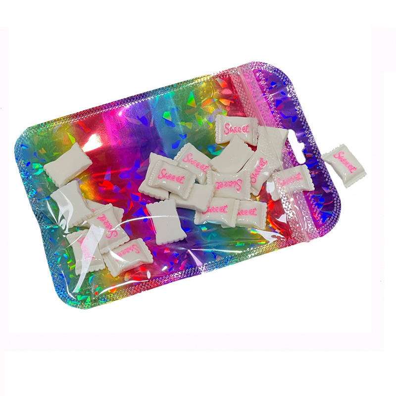 Sacchetti di plastica flash arcobaleno sacca auto -sigillo laser olografica con foro sospeso regali imballaggi di gioielli fai -da -te LX6061