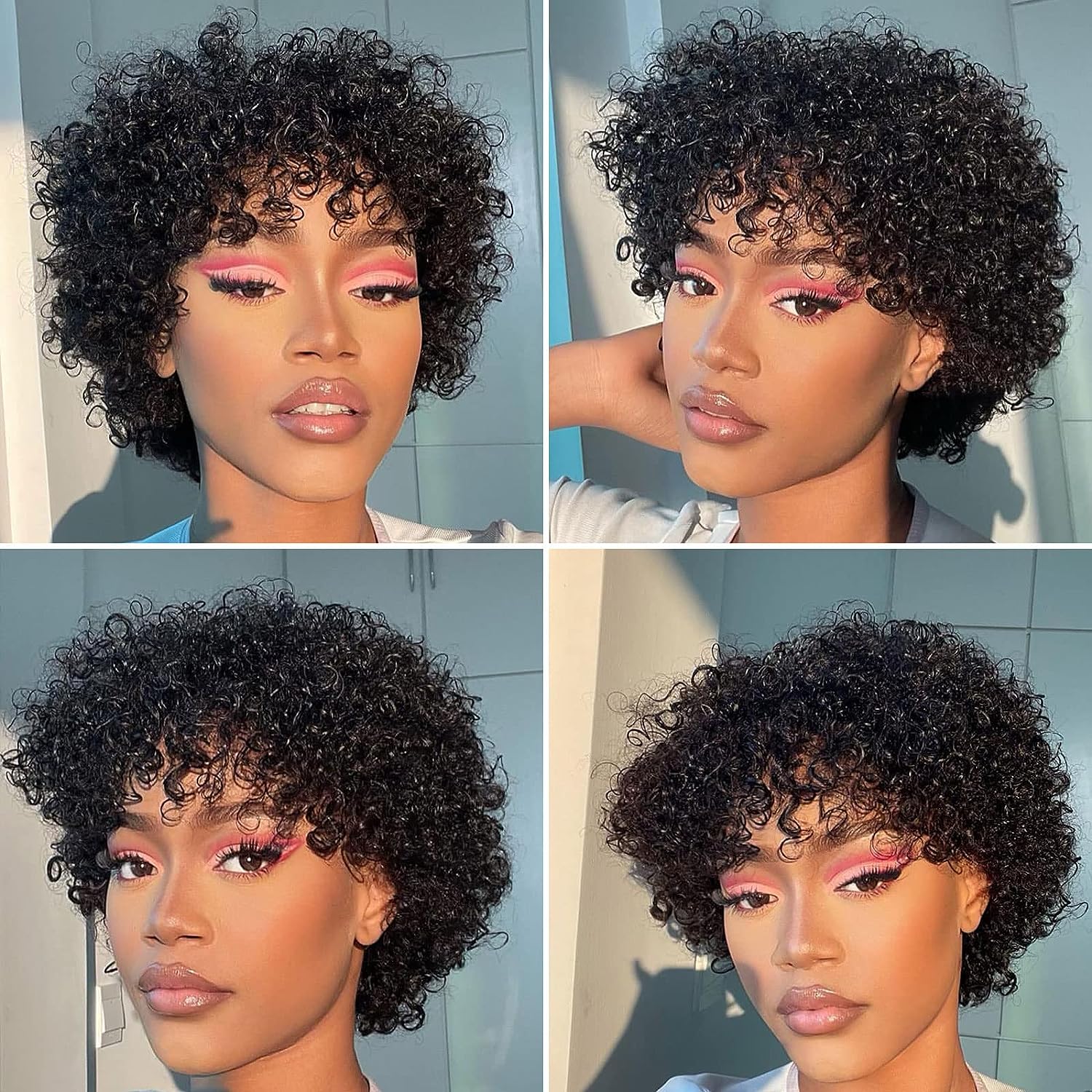 Curl Perücke mit natürlicher Fringe Brasilian 100% menschliches Haar freches jungfräuliches Haar mit Pony Kinky Curly Bob Perücke 180% Dichte