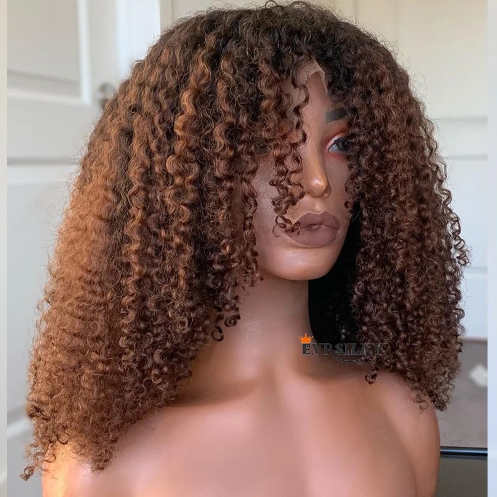 Ombre Chestnum 220%density Brown 360 HD Lace Frontal Wig Human Hair with Baby Hair 13x6 Kinky Curly Lace Front Human Hair Full Lace