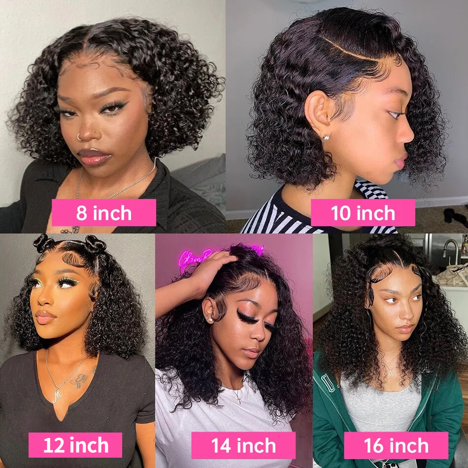 13x4 Short Bob Deep Wave Frontal Wig Water Wave Curly Glueless Wig Human Hair Ready To Wear T Part Lace Front Human Hair Wigs