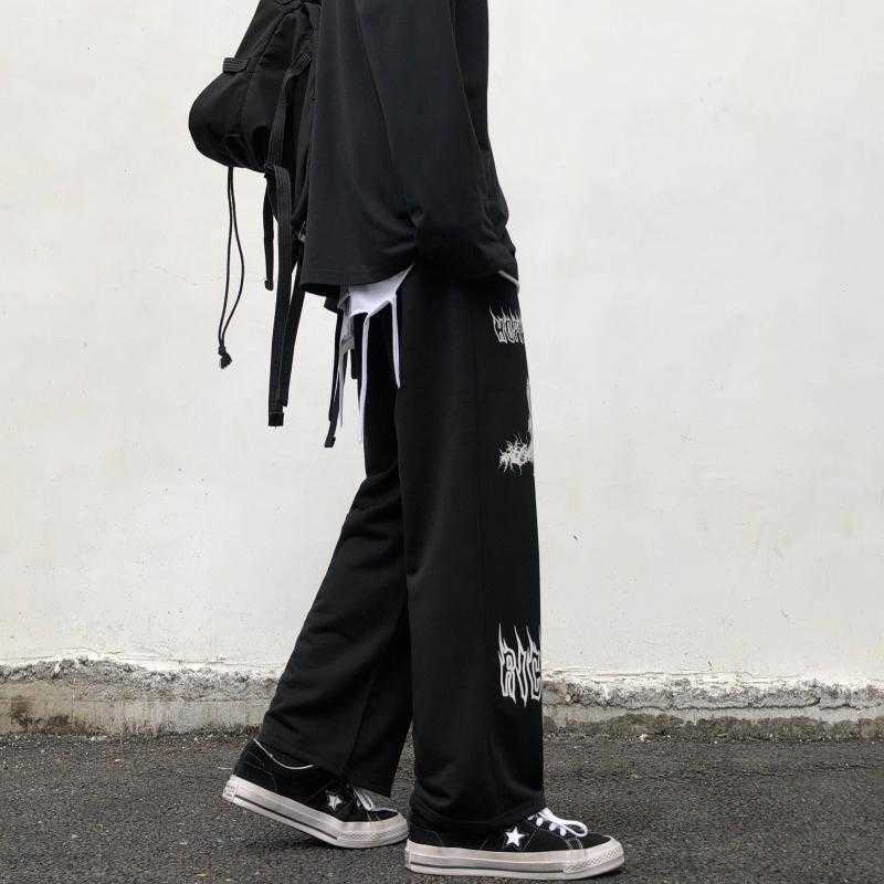 Goth byxor nya män japanska streetwear raka casual byxor manliga harajuku high street wide ben graffiti punk hip hop byxor lf20230824.