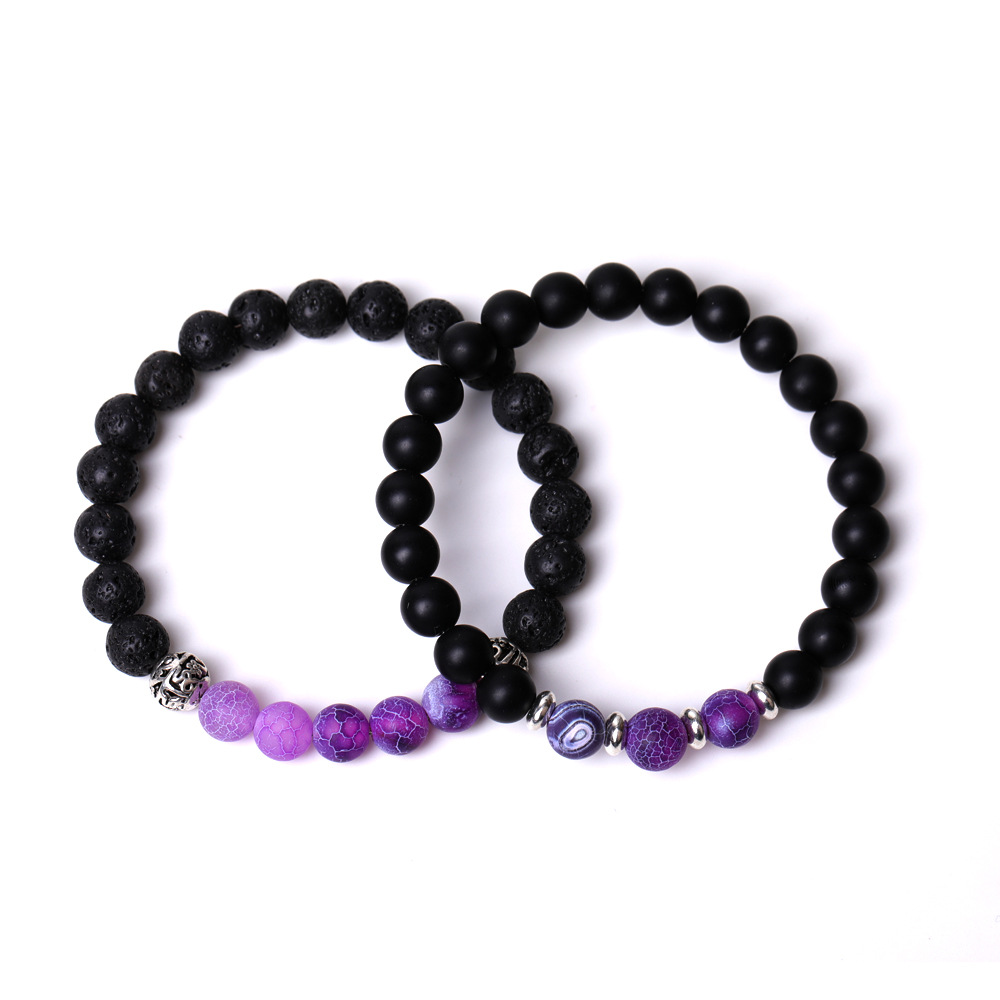 8mm Black Matted Natural Lava Stone Colorful Weathered Agate Elasticity Bracelet For Women Men Jewelry