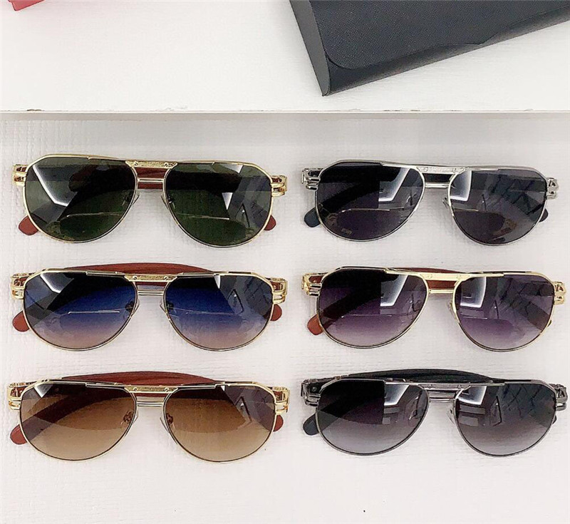 New fashion design pilot sunglasses 0653S metal frame wooden temples simple and popular style versatile outdoor uv400 protection eyewear