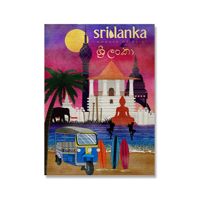 Vintage Travel Poster Amsterdam Sri Lanka Sydney Venice Las Vegas Landscape Canvas Painting Wall Art Picture Prints Living Room Bedroom Home Decor No Frame Wo6