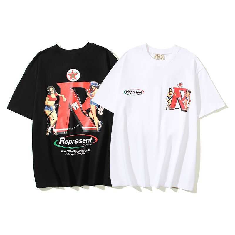 デザイナーファッション服ラグジュアリーメンズティーTシャツSS23夏の新製品ガソリンスタンドガールプリント短袖アメリカンハイストリートファッションブランドルーズメンズアンドウォーム