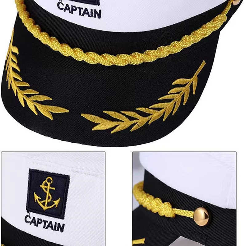 Casquette de capitaine de yacht pour adultes, chapeau de Costume de capitaine de marin de bateau pour Halloween, déguisement de fête blanc HKD230823