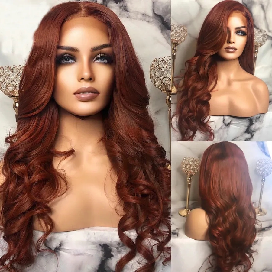 Perruque Lace Front Wig Body Wave naturelle brun rougeâtre, perruque Lace Frontal Wig transparente HD 13x4, perruque Lace Front Wig pour femmes