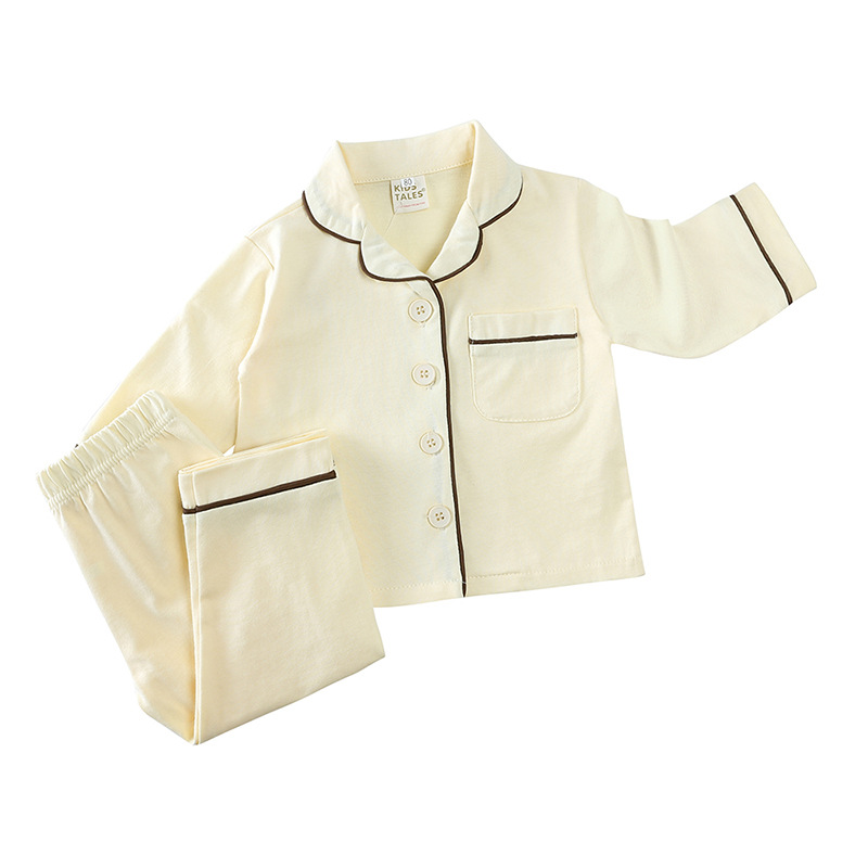 Ensemble de tenues en coton pour bébés enfants, 2 pièces, hauts boutonnés à manches longues + pantalons longs, vêtements solides pour garçons et filles, printemps-automne