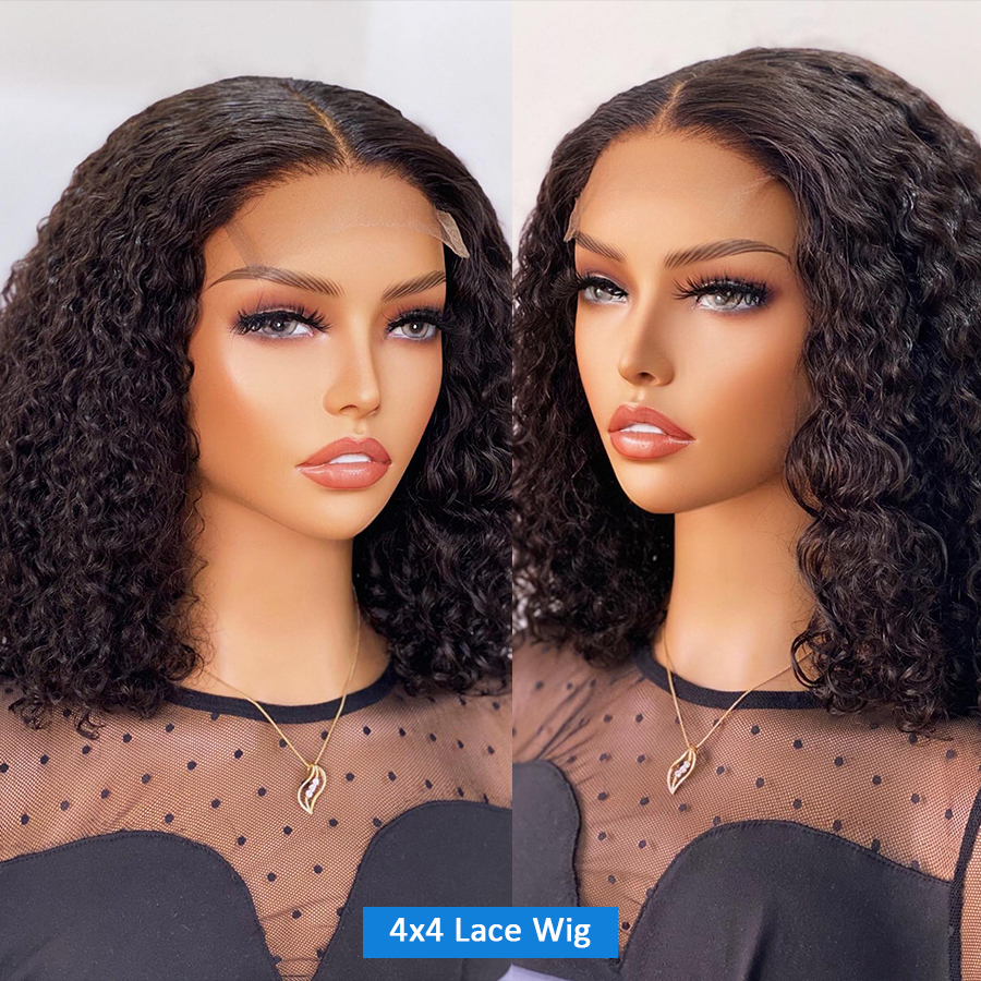 Deep Wave Short Bob Wig 5x1 T Part Transparent Lace Human Hair Wigs Brazilian 150% Water Curly Frontal Wig for Women Remy