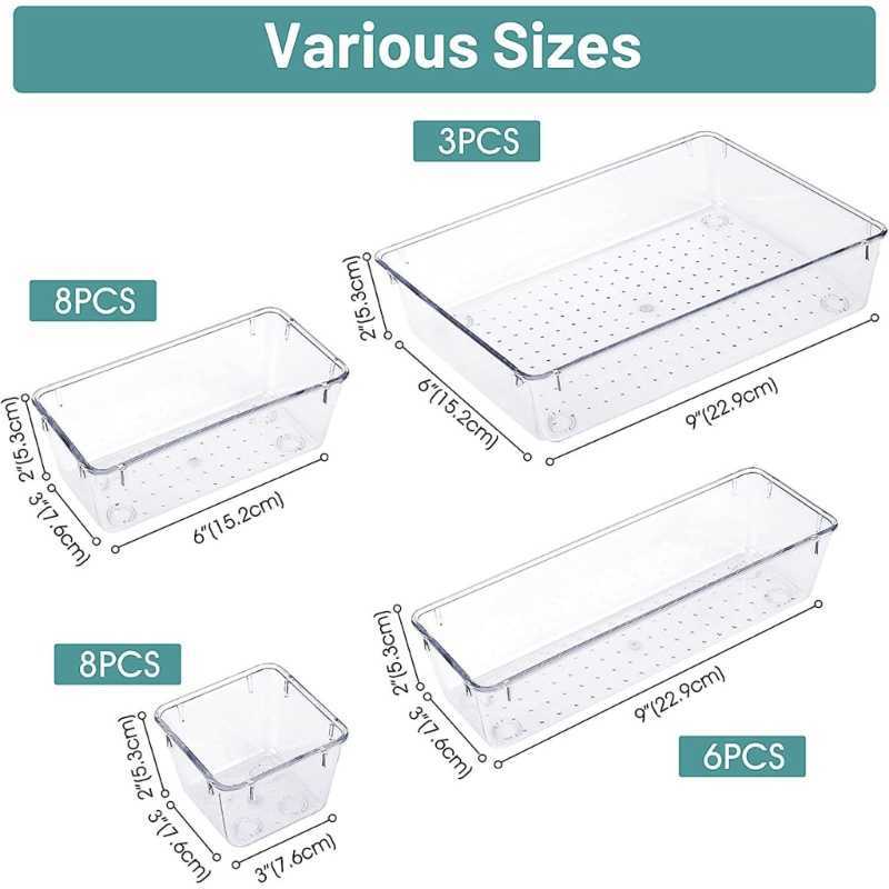 25 pièces boîtes de rangement en plastique transparent diviseurs de tiroir plateaux bacs de rangement commode boîte de séparation pour le maquillage HKD230812