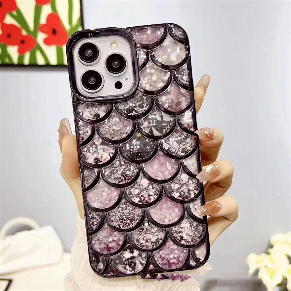 Étuis de téléphone portable Stéréo de luxe Mode adapté pour Apple/iPhone Phone Case 11/12 Max/13/X7Luxurious Glitter Fish Scale Plating Phone Case