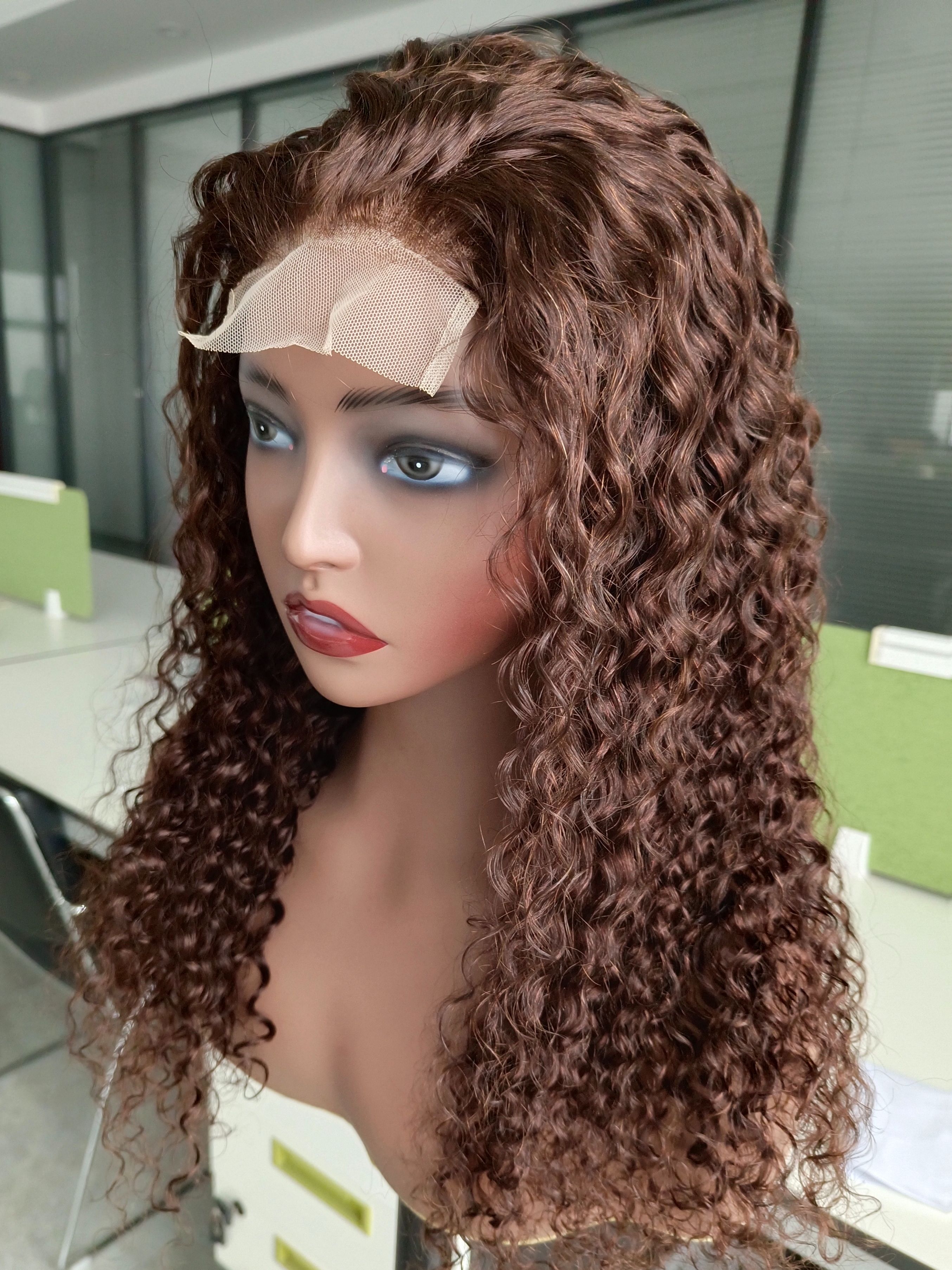 20 Inch Curly Brown Lace Front Wig Water Wave Colored Human Hair Wigs for Women Glueless Pre-plucked Transparent Lace 220%density