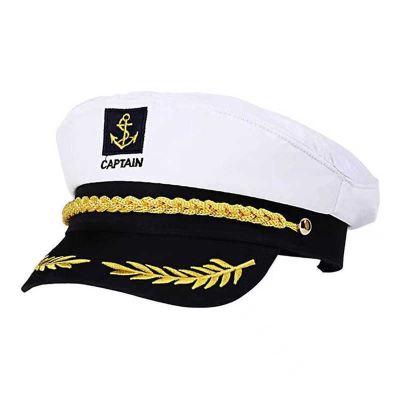 Casquette de capitaine de yacht pour adultes, chapeau de Costume de capitaine de marin de bateau pour Halloween, déguisement de fête blanc HKD230823