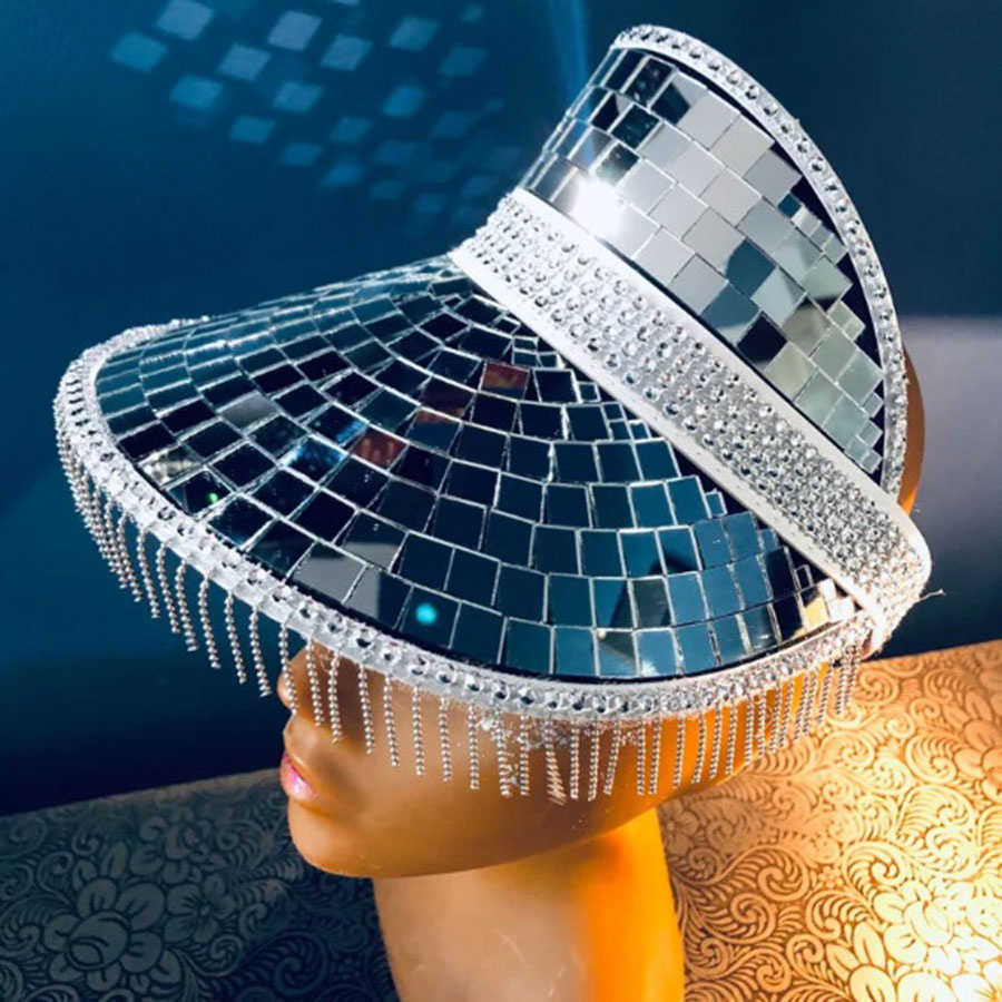 Astilla Golden Glitter Mirror Ball Cap ic Disco Ball Festival Visor Hat Disco Ball Sombreros para Club Stage Bar Party Decor HKD230823