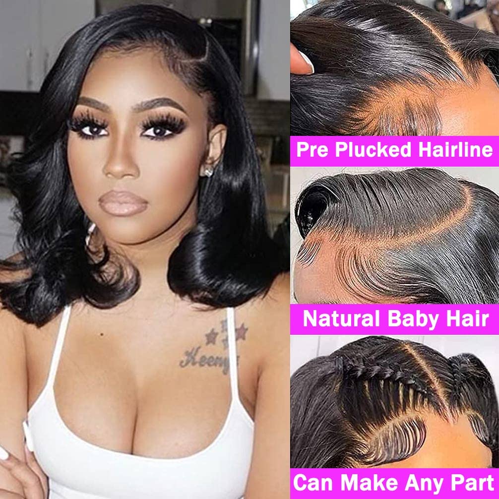 Body Wave Short Bob Wig HD Transparent Lace Frontal Wig Lace Front Human Hair Brazilian Water Wavy Lace Closure Wigs for Women