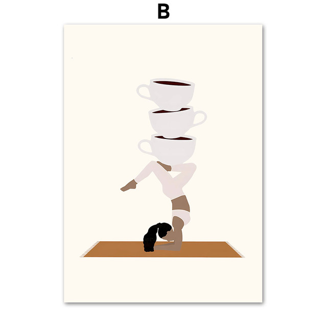 Peinture sur toile tasse à café chat noir, affiche de Yoga minimaliste drôle, impression murale, image abstraite pour salon, chambre à coucher, décor Wo6